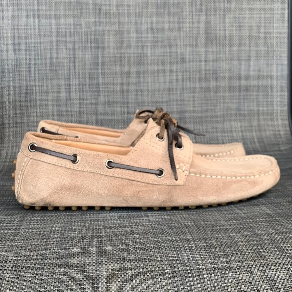 New Republic Tyre Sole Laced Driving Loafers Taupe Suede Moccasin Shoes Men’s 8